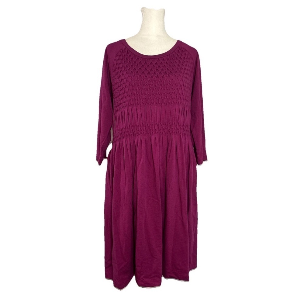 Soft Surroundings Sylvie Burgundy Smocked Jersey Knit 3/4 Sleeve Dress Size M
